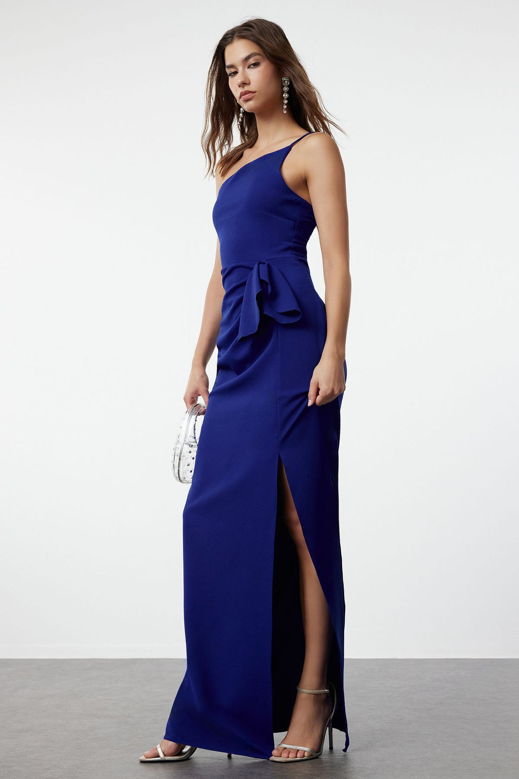 TRENDYOLMILLA Saks Detayl? Dokuma Uzun S?k Abiye Elbise TPRSS20AE0274 фото 2