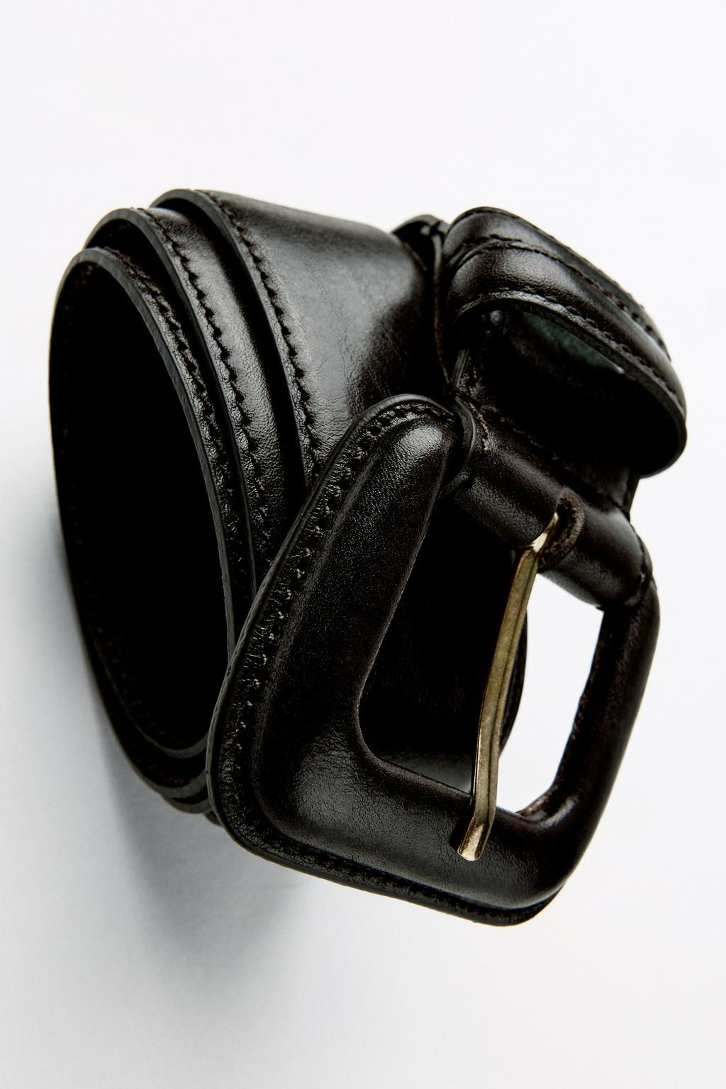 LEATHER BELT WITH SQUARE BUCKLE - Zara фото 4