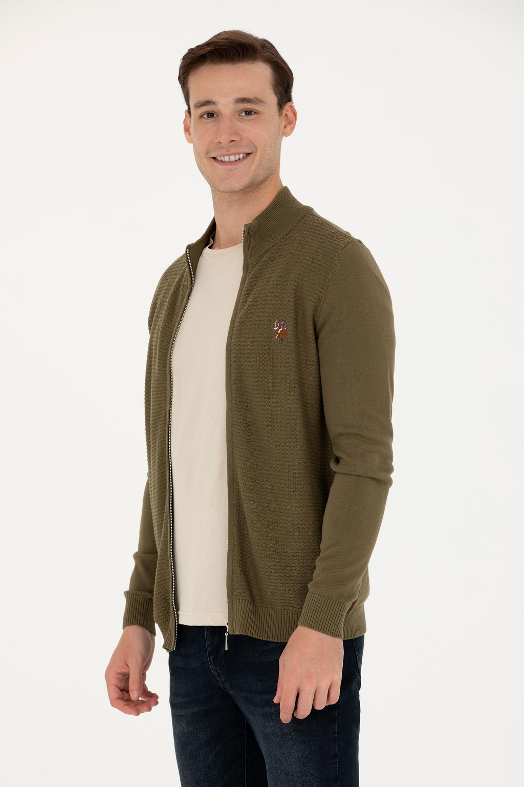 U. S. Polo Assn / Мужской базовый трикотажный кардиган цвета хаки - U.s. polo assn фото 15