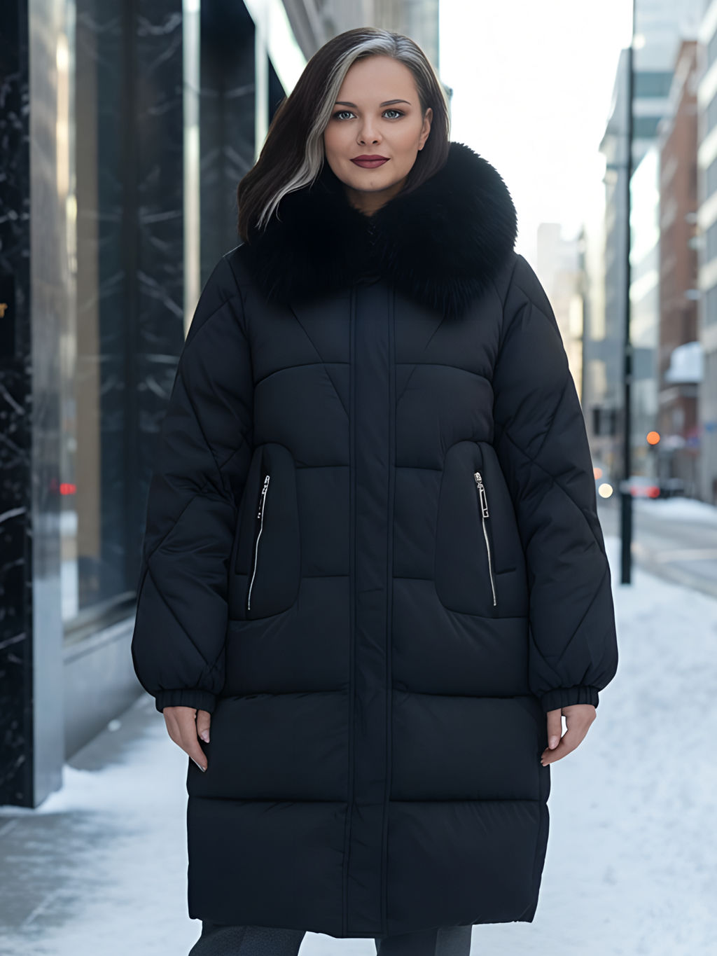 Пальто зимнее утепленное с мехом и капюшоном тренд черного цвета 7629Ch Бренд: Visdeer