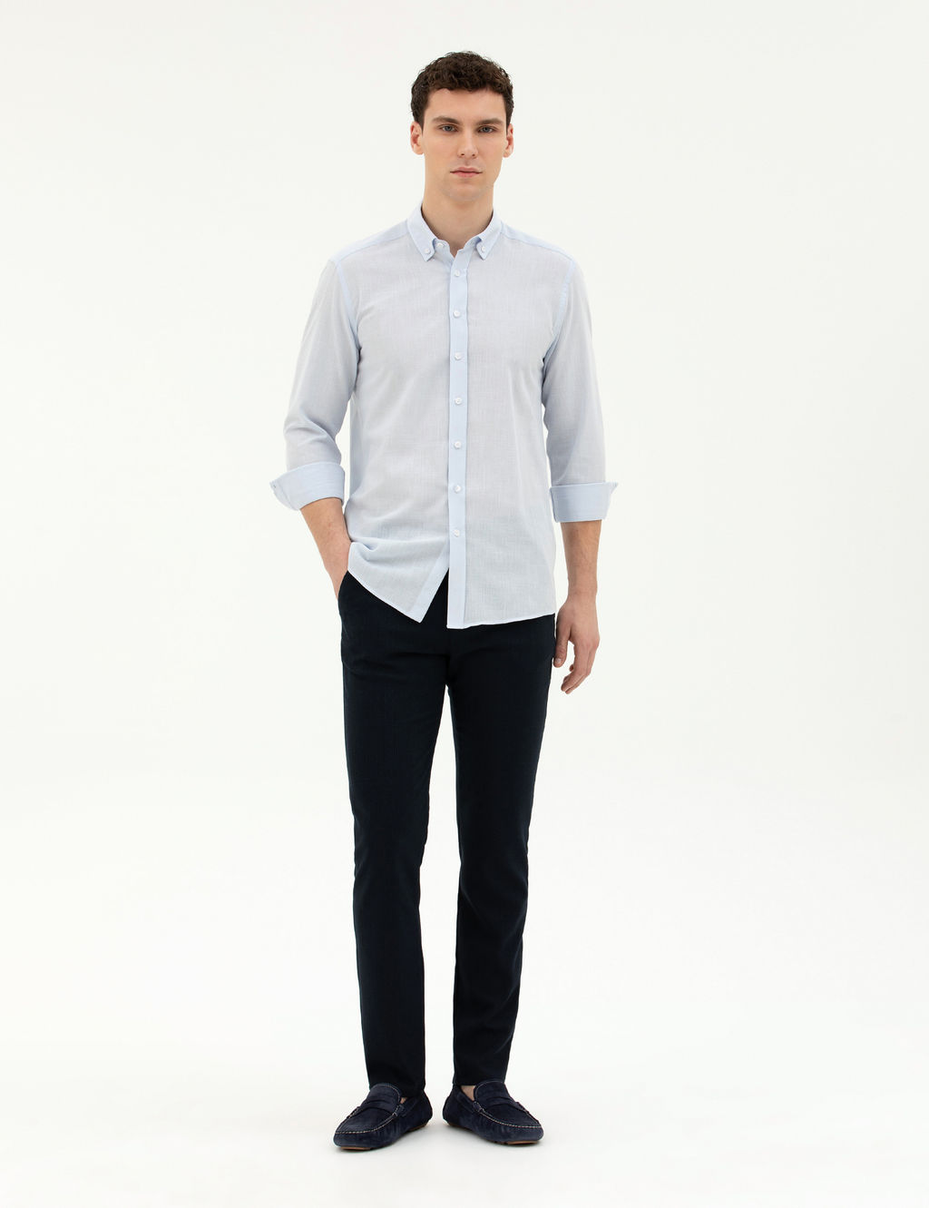 A__k Mavi Slim Fit Uzun Kollu G_mlek