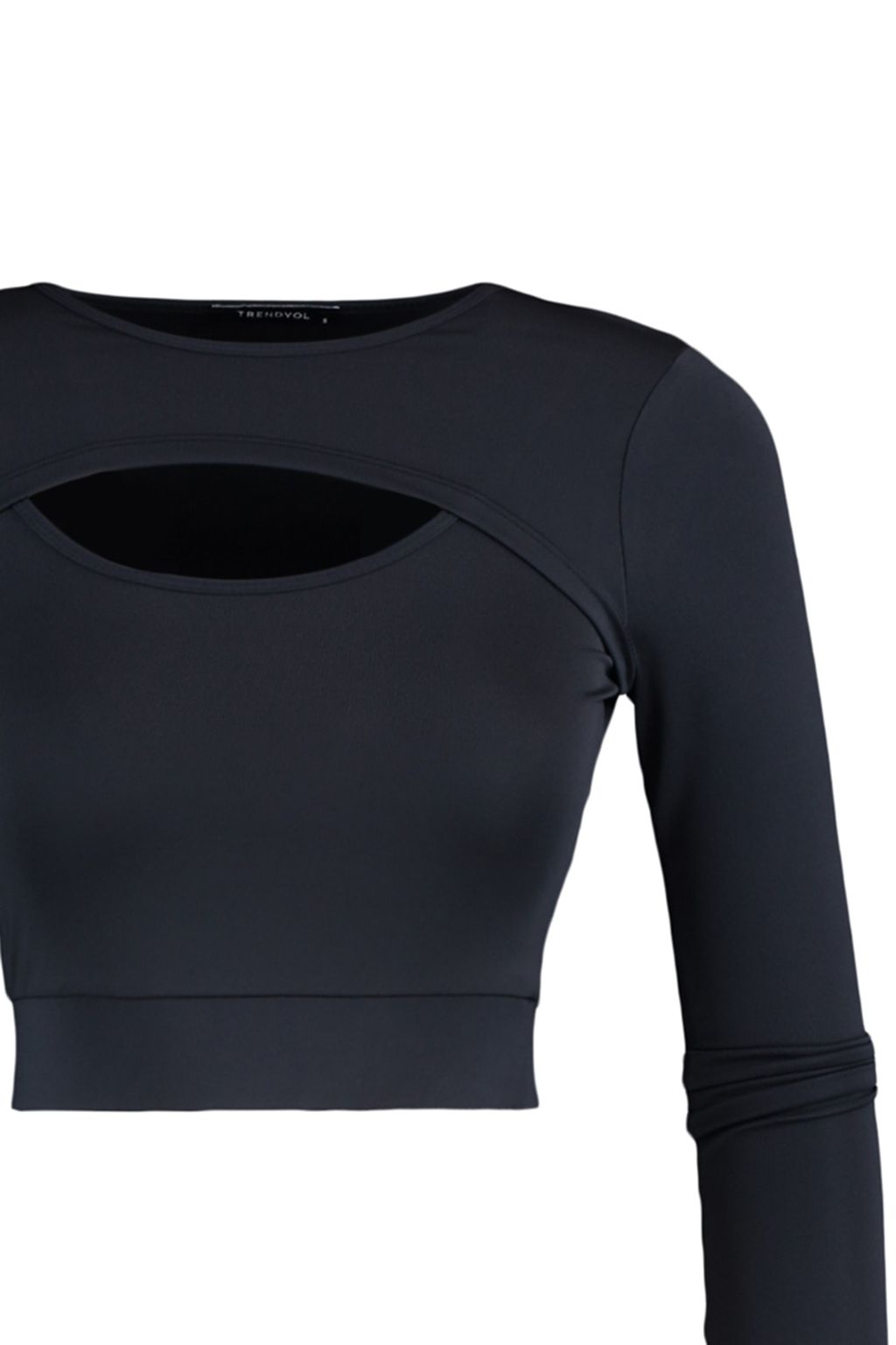 Koyu Antrasit Crop Pencere/Cut Out ve Bas Parmak Delik Detayl? Orme Spor Ust/Bluz TWOAW22BZ0481