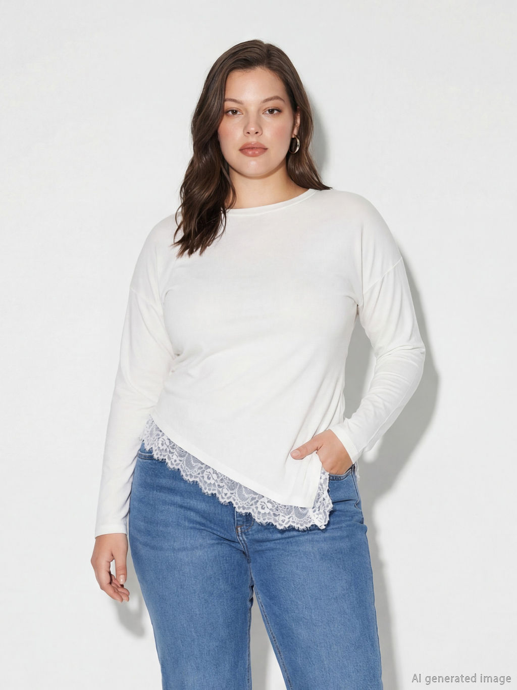 Bisiklet Yaka Dantel Detayl? B?zg?l? Bluz