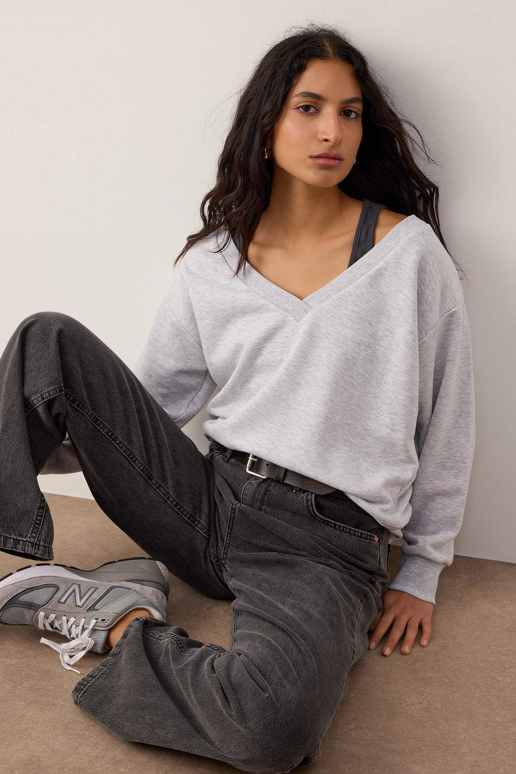 Teen Kar Melanj Cift Katl? Dusuk Omuzlu Orme Sweatshirt TWOAW26SW00149