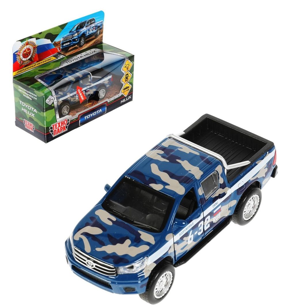 . Модель "Toyota Hilux. Камуфляж" арт.HILUX-12SLMIL-BU12 см, свет-звук двери, синий,
