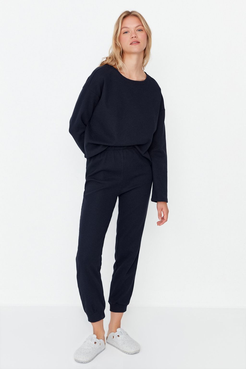 Trendyolmilla Lacivert Waffle Kumas Orme Pijama Tak?m? THMAW23PT00021  фото 2