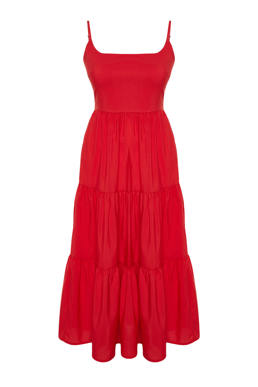 TRENDYOLMILLA K?rm?z? Etegi Belden Ac?lan Pamuk Kar?s?ml? Maxi Dokuma Elbise TWOSS24EL00386  фото 9