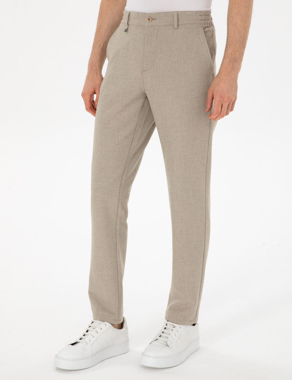 Bej Slim Fit Y_n Kar___ml_ Kanvas Pantolon - Cacharel фото 2