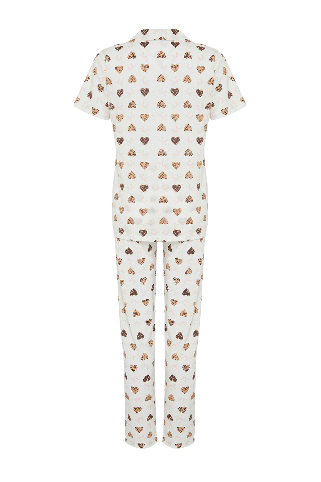 Ekru %100 Pamuklu Kalpli Orme Pijama Tak?m? THMSS24PT00338