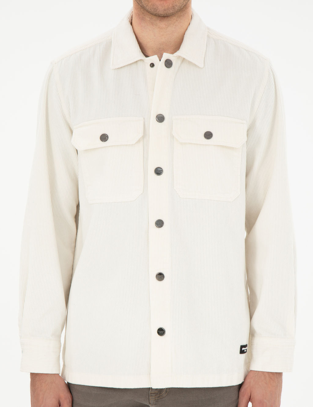 Ekru Klasik Yaka _ift Cepli Oversize G_mlek Ceket