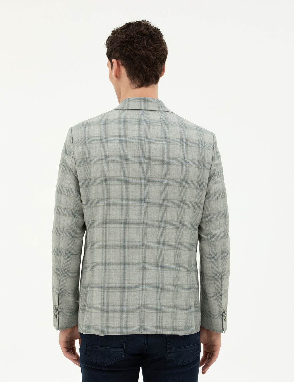A__k Ye_il Slim Fit %100 Y_n Ekose Ceket