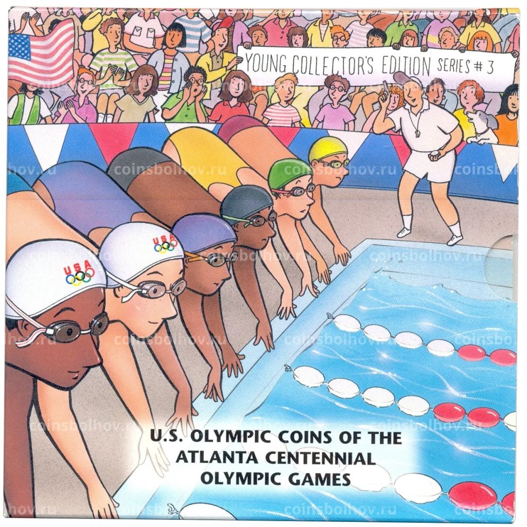 Монета 1/2 доллара (50 центов) 1996 года S США XXVI летние Олимпийские Игры в Атланте 1996  Плавание (в подарочном буклете)