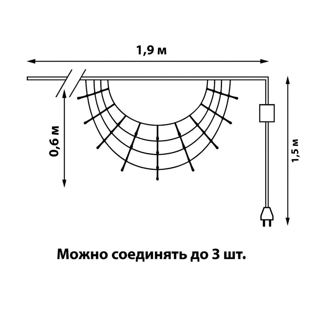 ULD-E1906-180/DTK MULTI IP20 RAINBOW-2 Занавес светодиодный фигурный "Радуга", 1,9х0,6м. 14 подвесов. 180 светодиодов. Красный, зеленый, белый, синий свет. Провод прозрачный. TM Uniel.