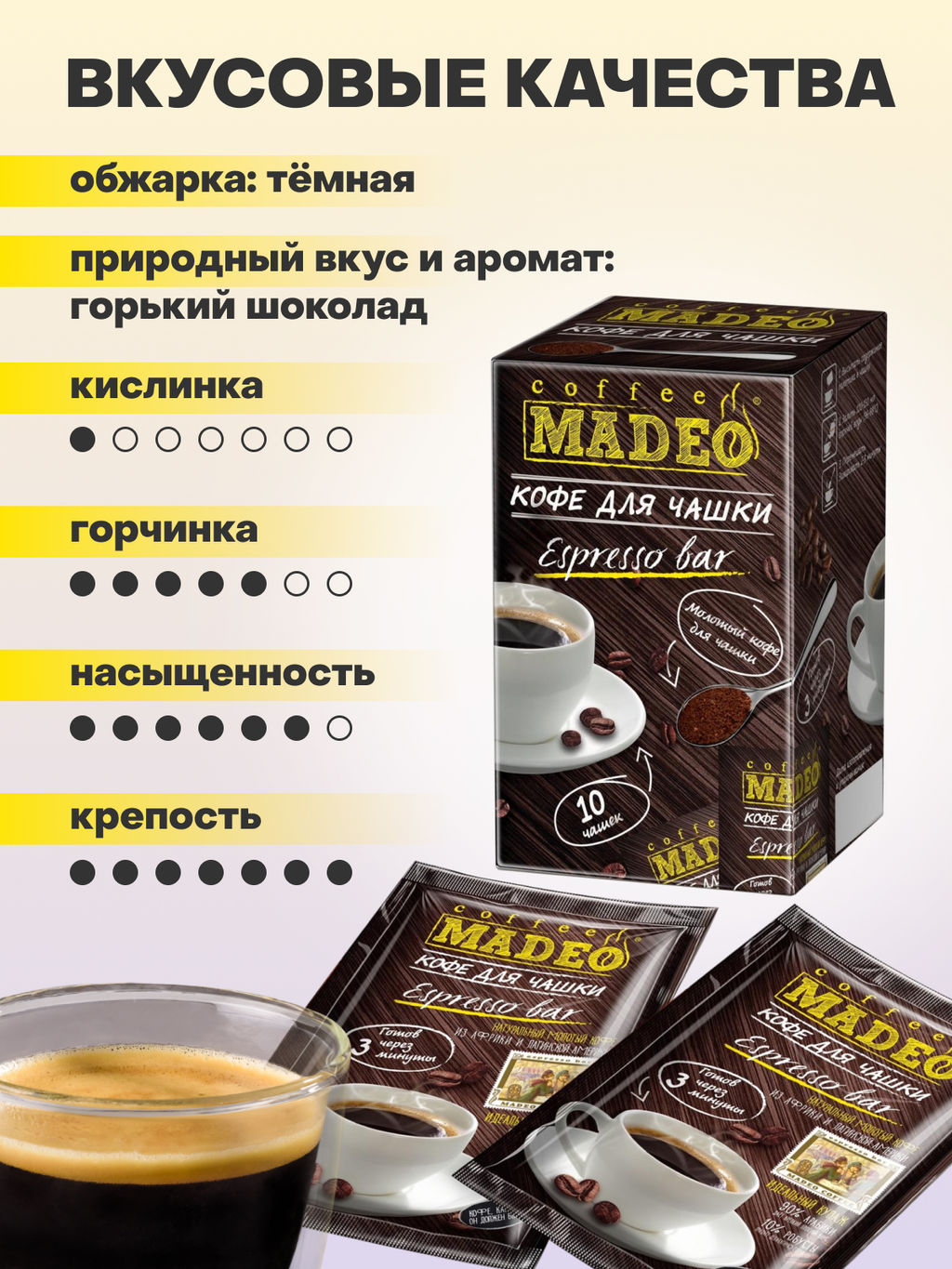 Кофе натуральный Espresso Bar порционный 100 г (набор 10 шт) - Madeo фото 2