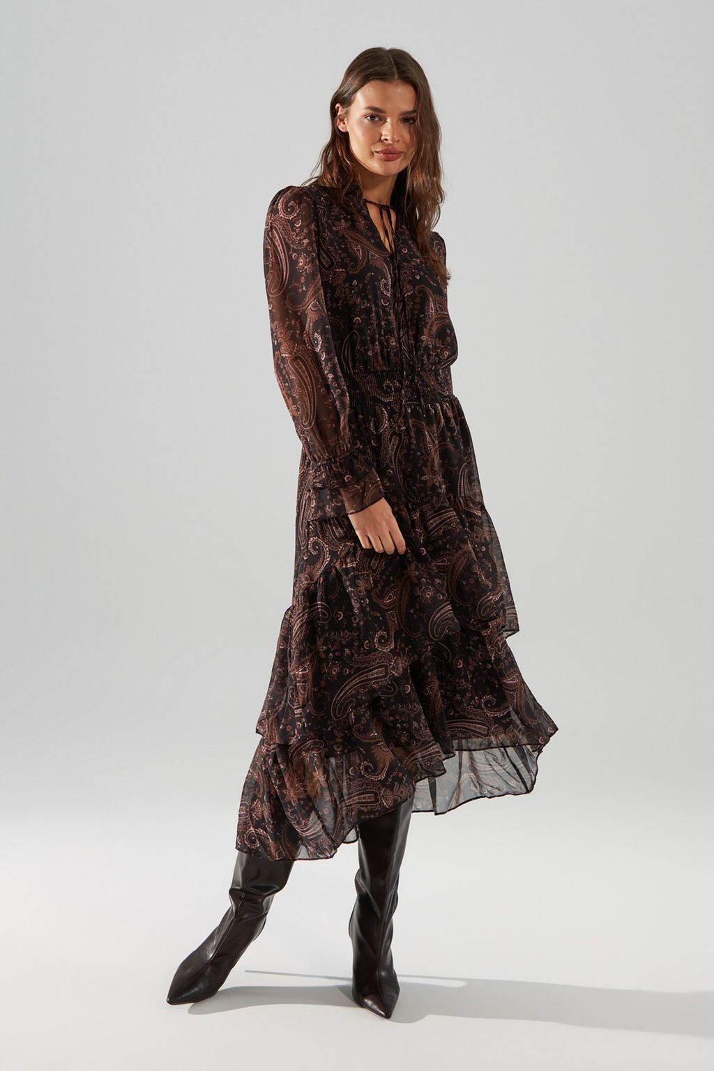 TRENDYOLMILLA Cok Renkli Boyundan Baglamal? Dokuma K?sl?k Elbise TWOAW21EL1448  фото 7