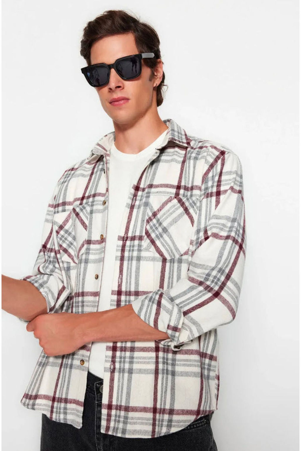 TRENDYOL MAN Bordo Regular Fit Cift Cepli K?sl?k Oduncu Kareli Gomlek TMNAW22GO0356 - Trendyolmilla фото 8