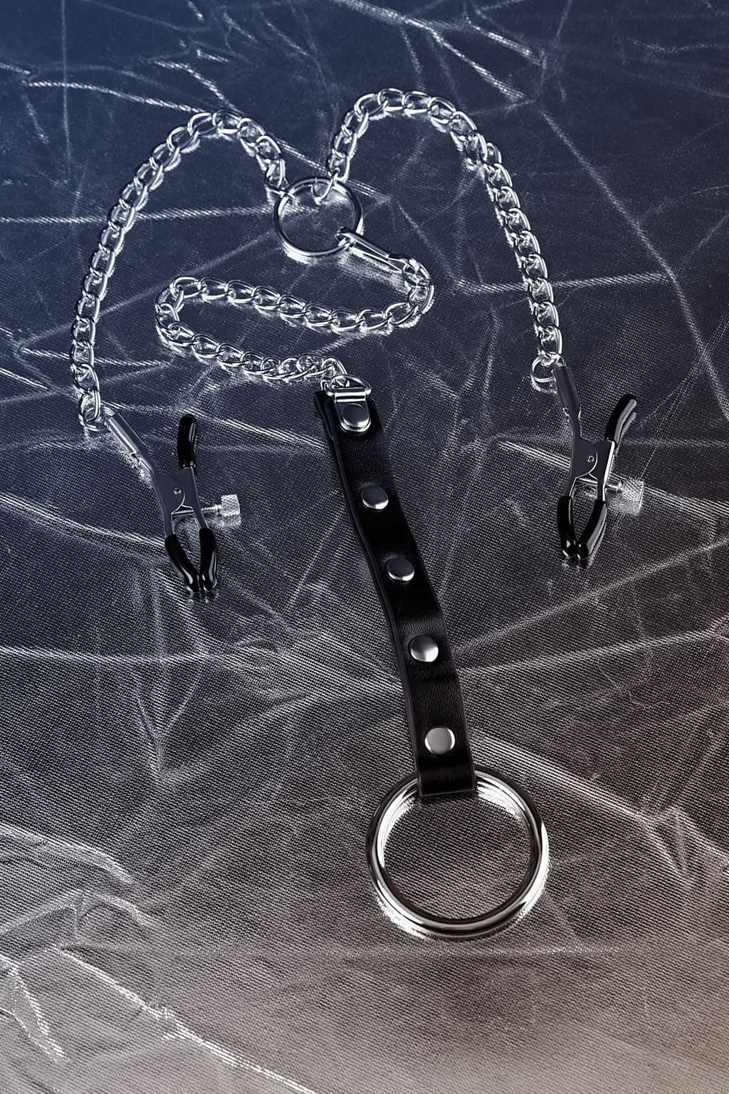 Зажимы для сосков с кольцом для пениса Metal by TOYFA, серебряные, 60 см