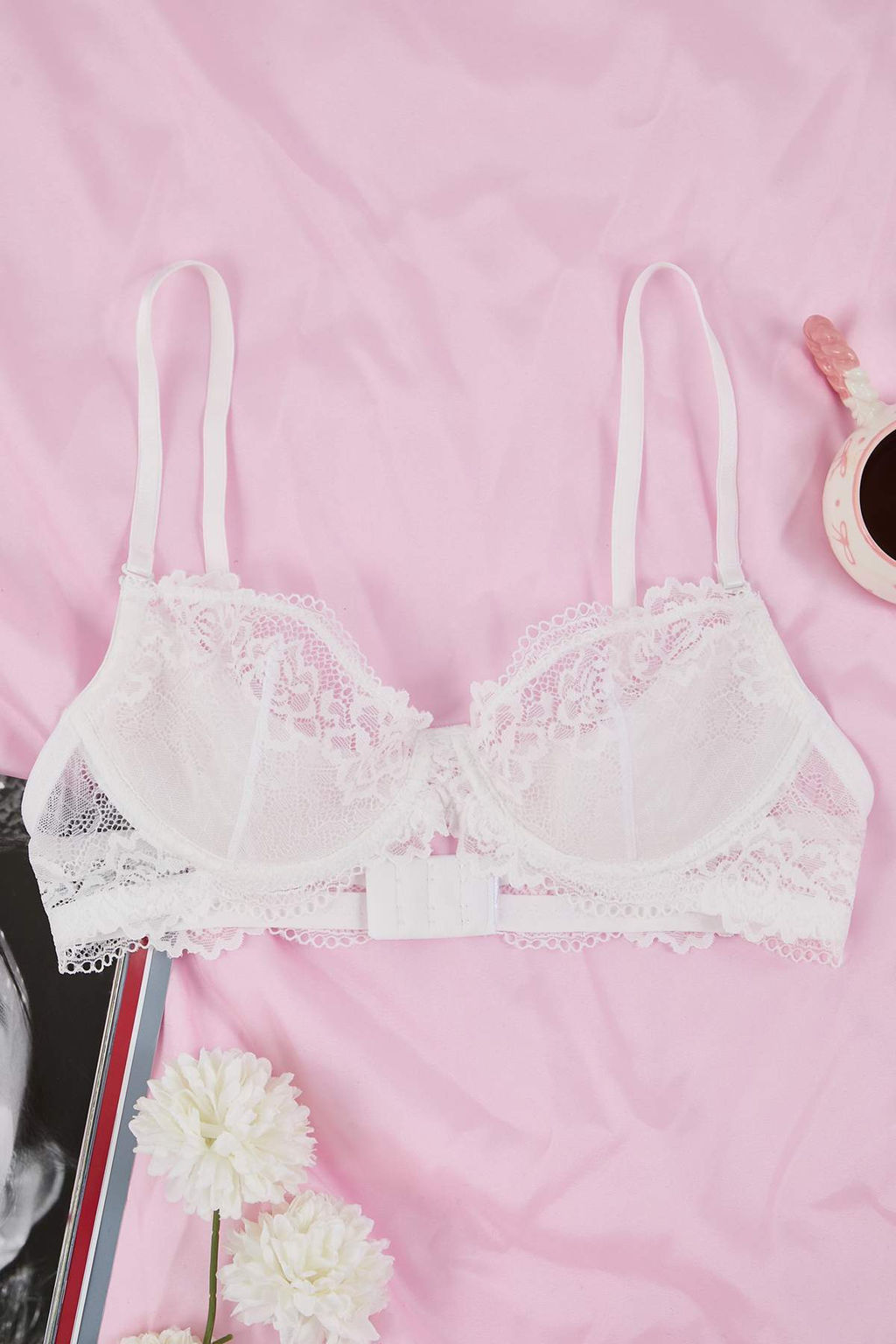 Beyaz Dantelli Ip Ask?l? Demi Dolgusuz Kapl? Balconette Orme Sutyen THMSS24SU00030