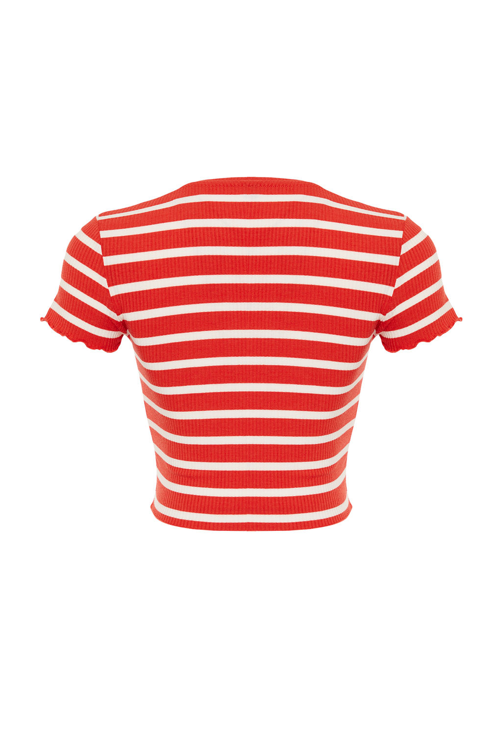 Trendyolmilla Haki Cizgili Baby Overlok Detayl? Fitted/Vucuda Oturan Crop Fitilli Orme Bluz TWOSS23BZ00506  фото 8