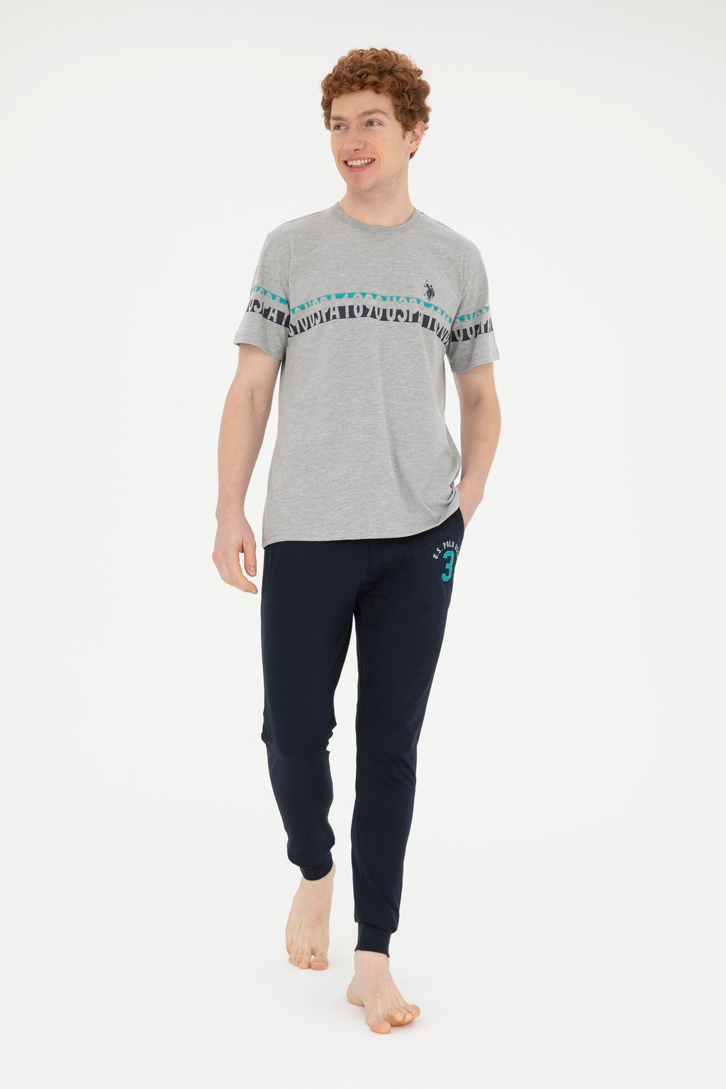 Мужской пижамный комплект серого меланжевого цвета Неожиданная скидка в корзине - U.s. polo assn фото 11