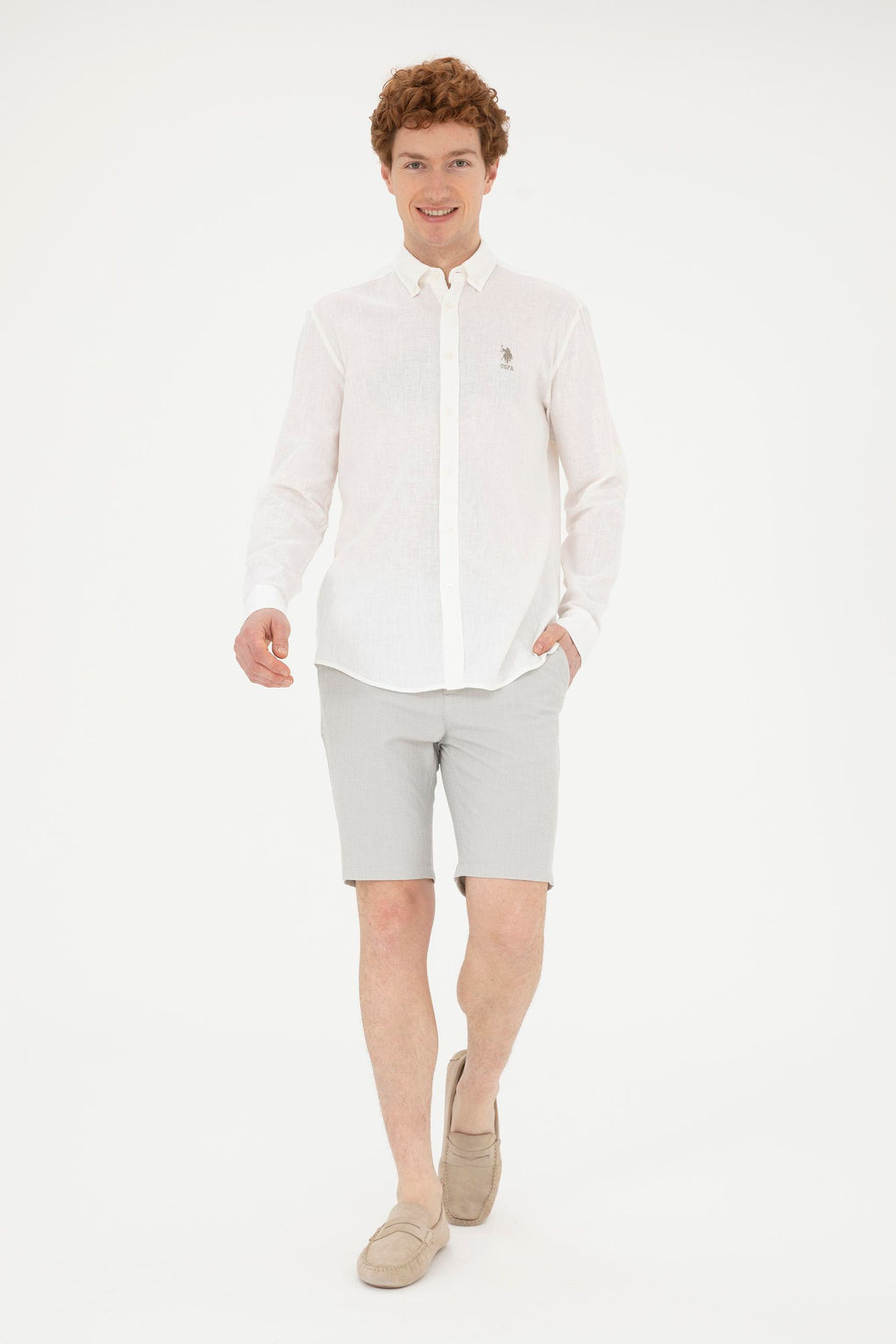 Мужская рубашка цвета хаки с длинным рукавом - U.s. polo assn фото 11