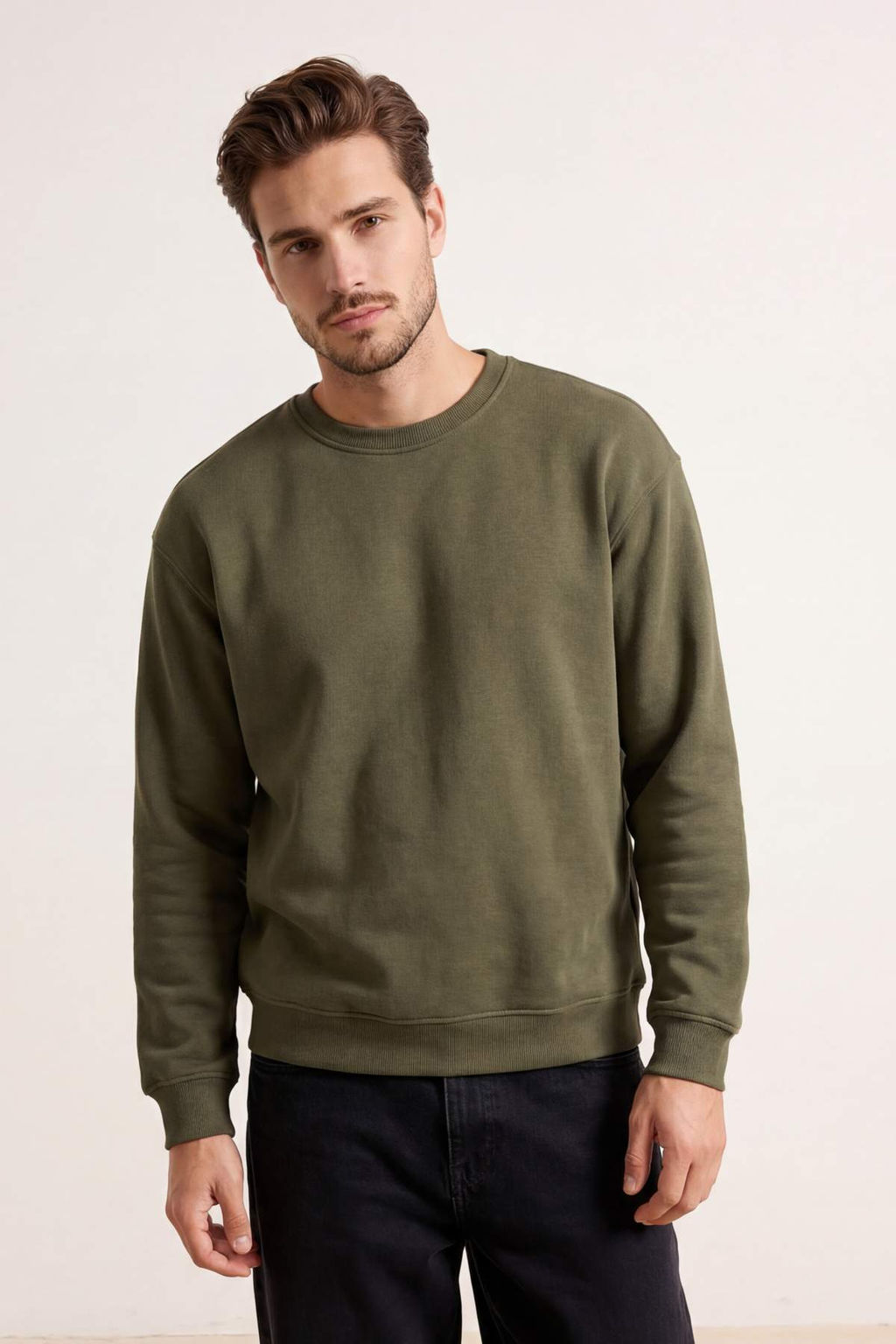 Haki Oversize/Genis Kesim Basic Ici Sardonlu Bisiklet Yaka Sweatshirt TMNAW26SW00047 - Trendyolmilla фото 6