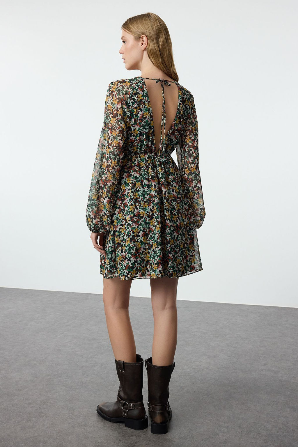 TRENDYOLMILLA Turuncu Etnik Desenli Belden Ac?lan Sifon Astarl? Mini Dokuma Elbise TWOSS23EL00519  фото 28