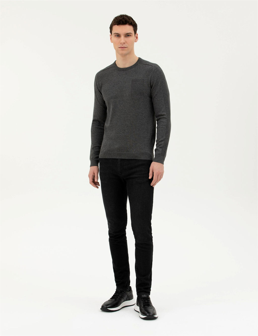 Koyu Gri Slim Fit Bisiklet Yaka Triko Kazak - Pierre cardin фото 4