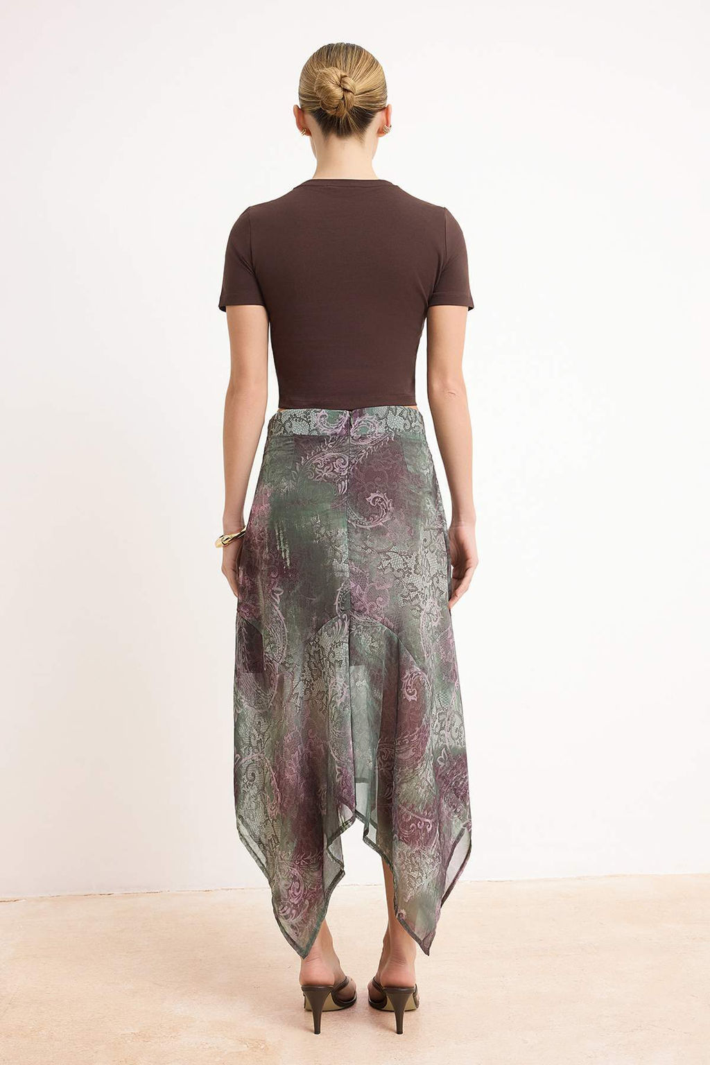 Yesil Etnik Desenli Sifon Astarl? Asimetrik Midi Etek TWOSS26ET00060 - Trendyolmilla фото 4