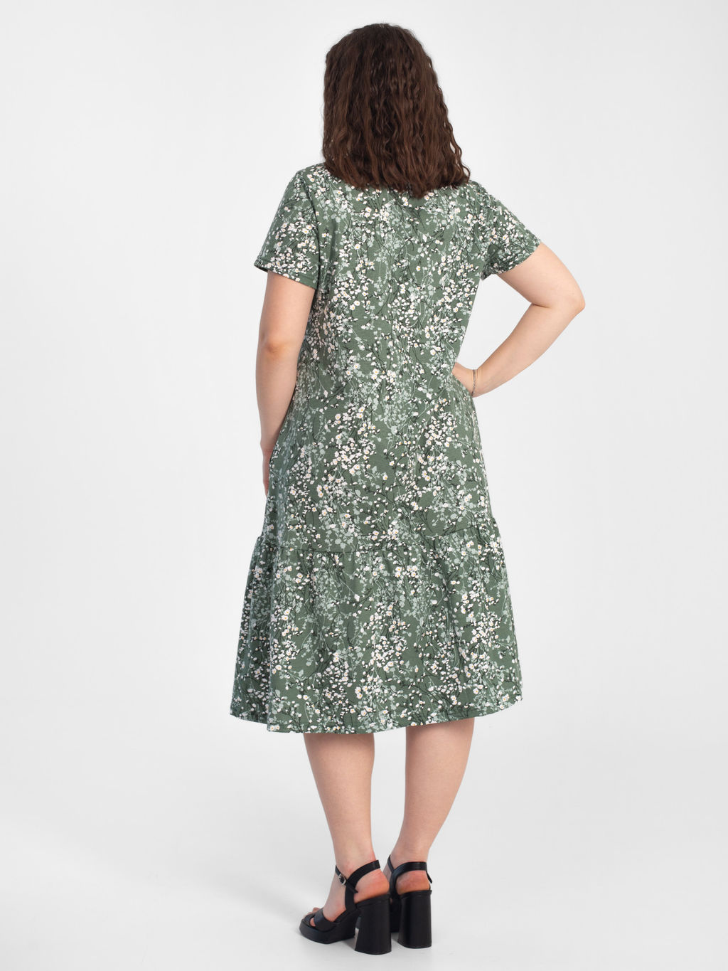 Платье женское кулирка "АГНИЯ" РОМАШКА ЗЕЛЕНЫЙ