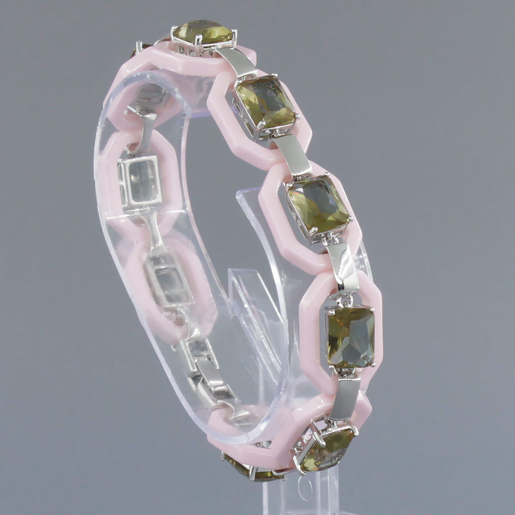 Браслет Октагон из розовой керамики с Султанитом покрытие светлый металл, длина 18см - Agat77 фото 2