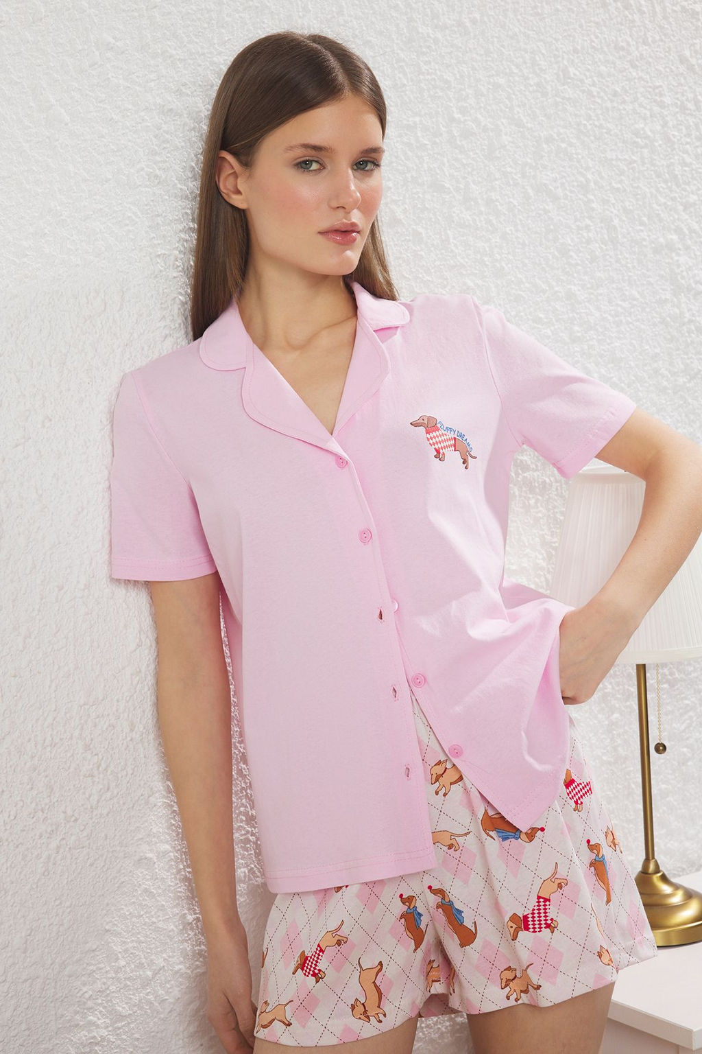 Trendyolmilla Kad?n Family/Aile Pembe %100 Pamuklu Kopekli Sortlu Orme Pijama Tak?m? THMSS25PT00335  фото 5