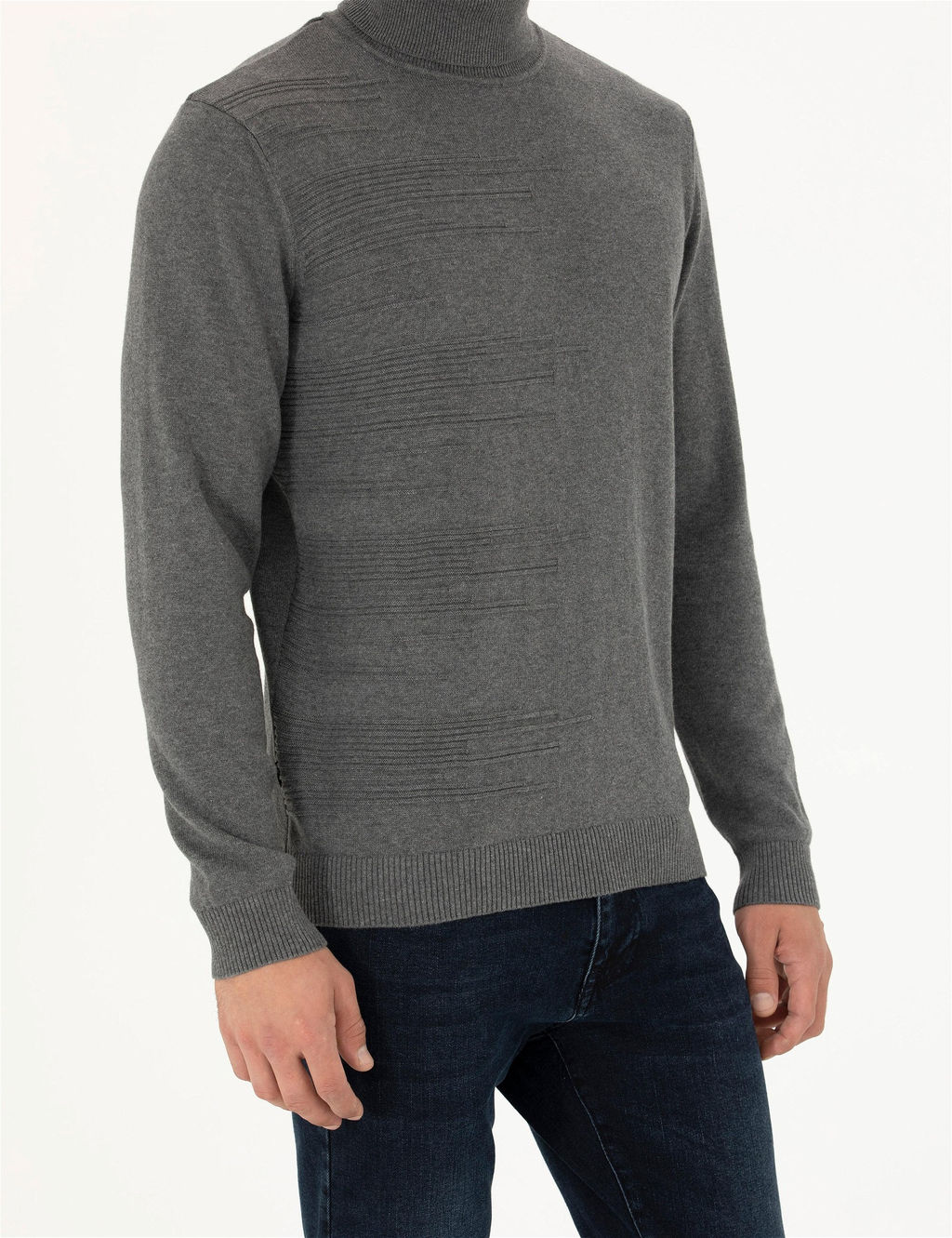 Gri Melanj Slim Fit Bal_k__ Yaka Triko Kazak - Pierre cardin фото 6