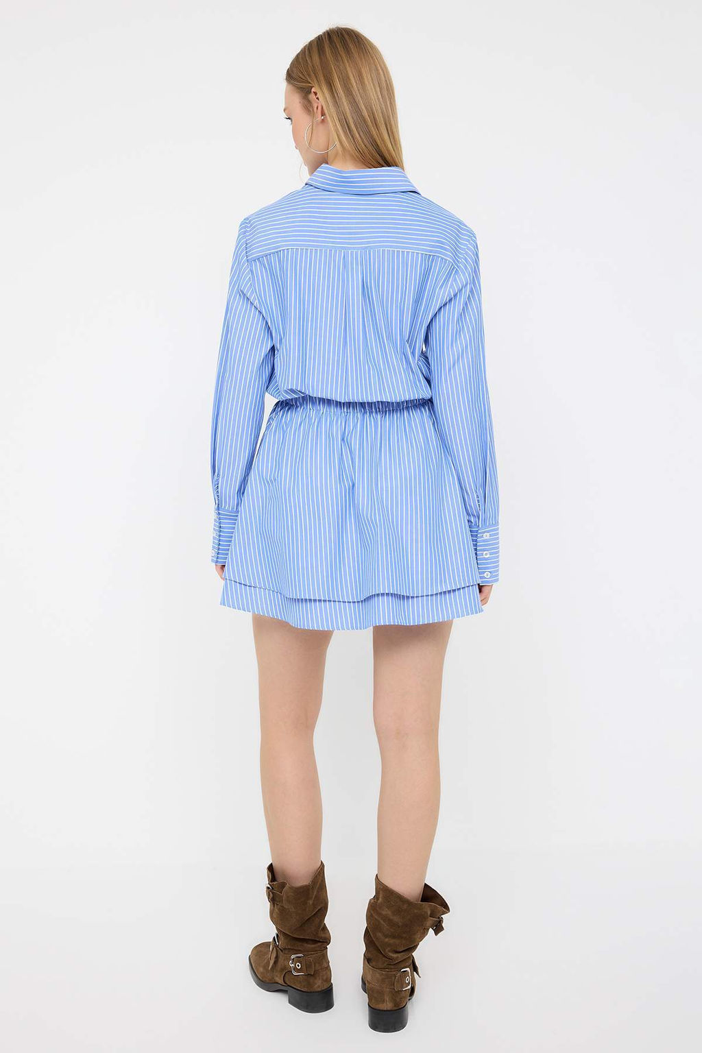 Mavi Cizgili Bel Lastik Detayl? Poplin Dokuma Elbise TWOAW26EL00189 - Trendyolmilla фото 4