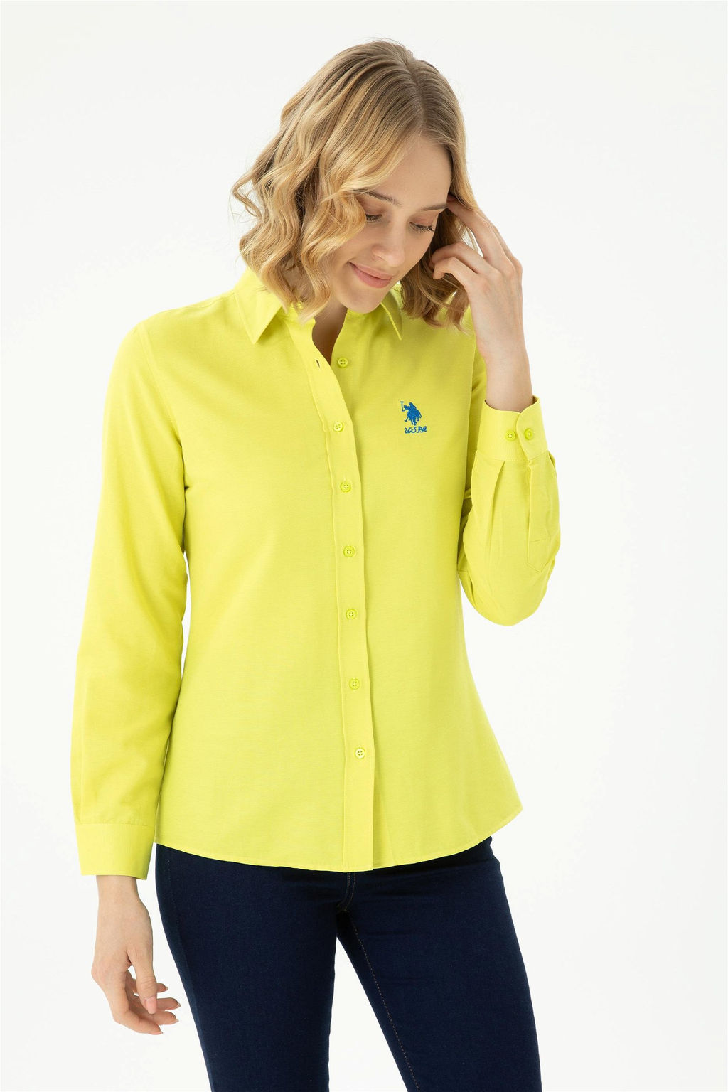 Женская неоново-желтая базовая рубашка с длинным рукавом Неожиданная скидка в корзине - U.s. polo assn фото 2