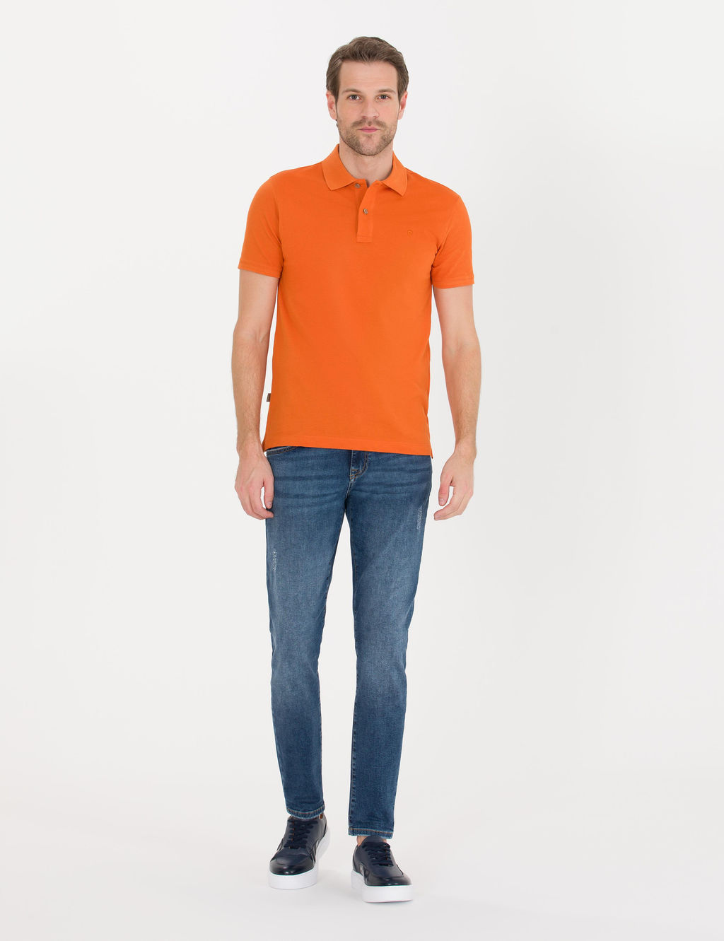 Turuncu Slim Fit Polo Yaka Basic Ti__rt