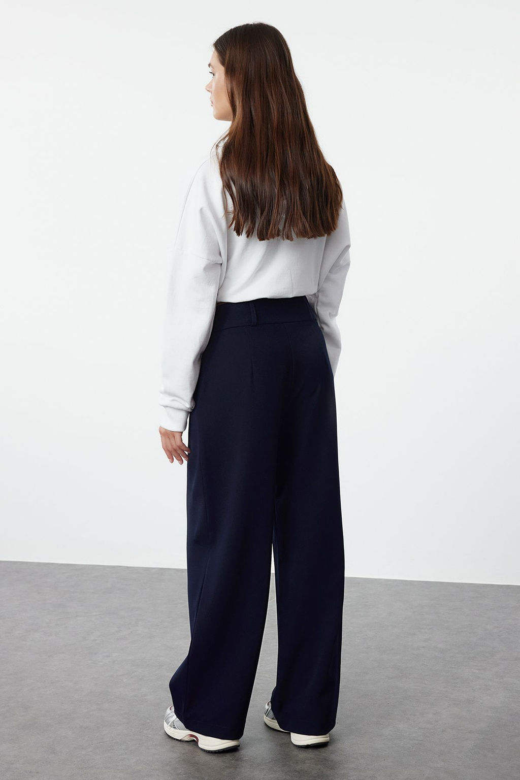 Lacivert Bel Detayl? Straight/Duz Kesim Dokuma Kumas Pantolon TWOAW25PL00038