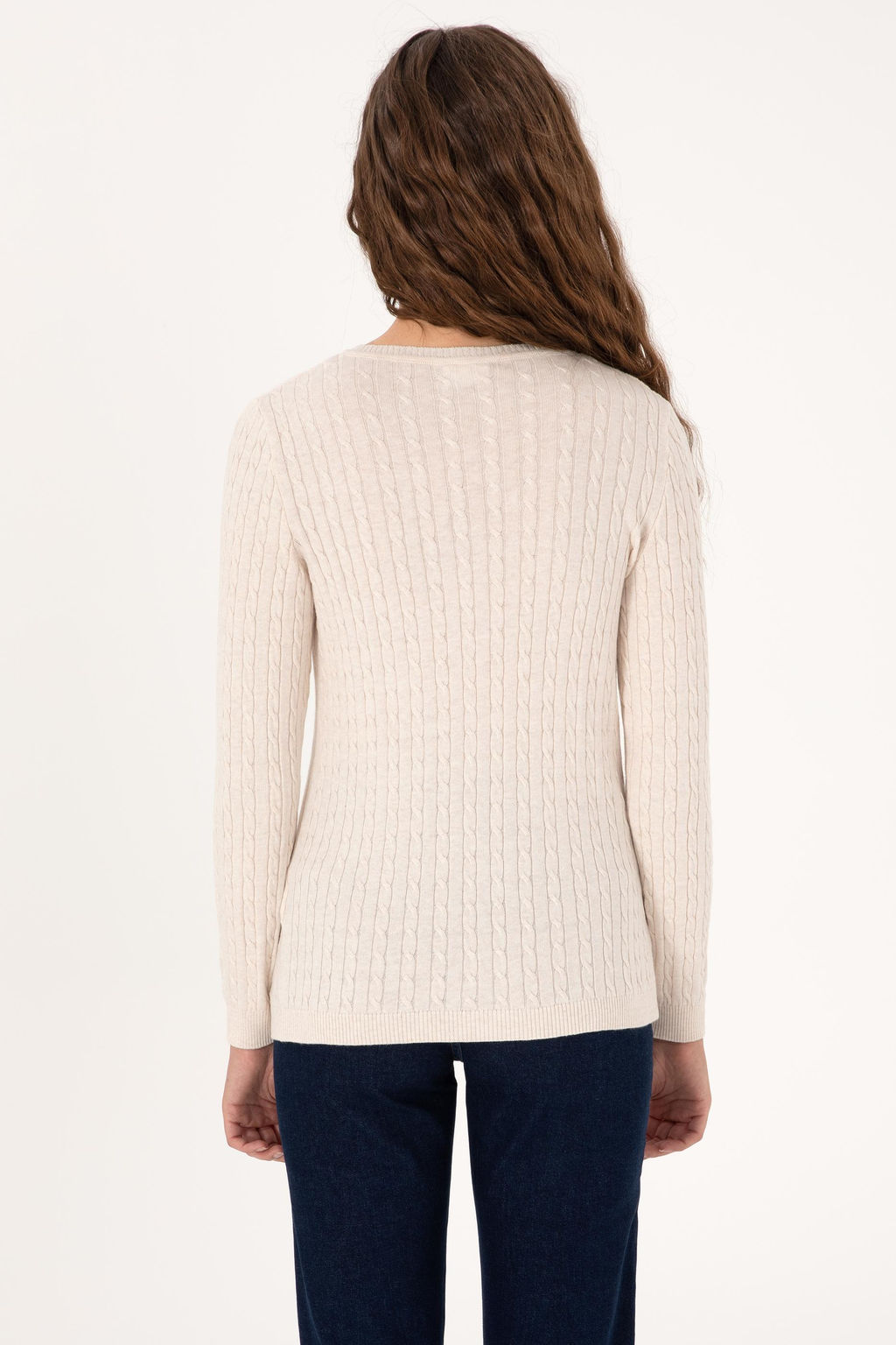 Kad_n Krem Melanj V Yaka Basic Kazak Sepette S_rpriz _ndirim