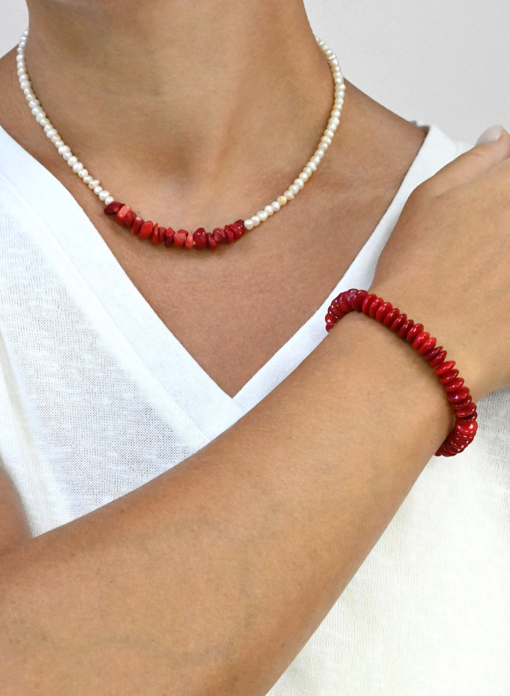 Браслет из коралла красного диски 7*3мм