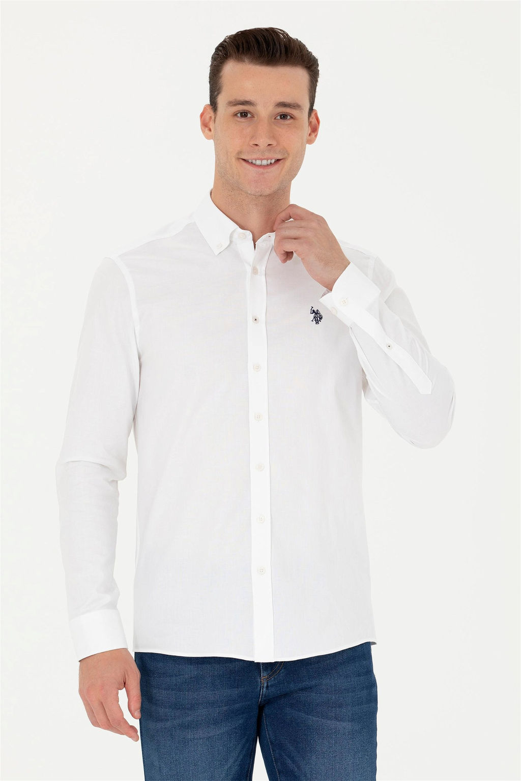 Мужская белая базовая рубашка с длинным рукавом Неожиданная скидка в корзине - U.s. polo assn фото 4