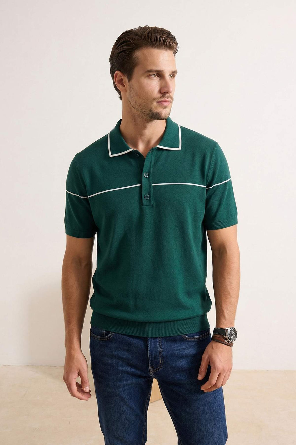 Yesil Regular/Normal Kesim Biye Detayl? Dugmeli Polo Yaka Triko T-Shirt TMNSS26TS00019 - Trendyolmilla фото 4