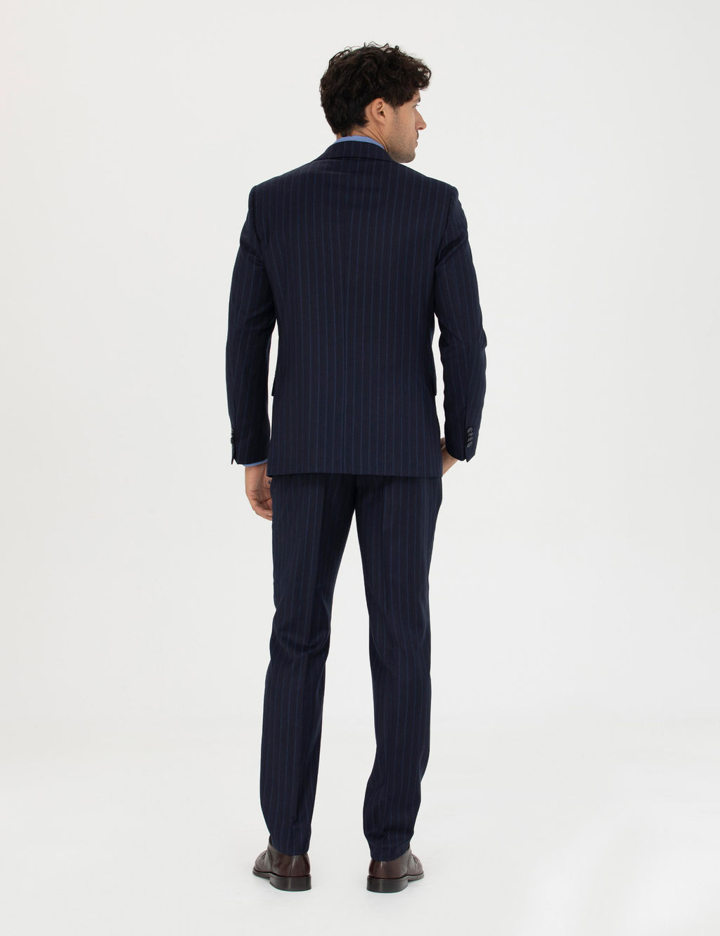 %100 Y_n Lacivert _izgili Ekstra Slim Fit Tak_m Elbise