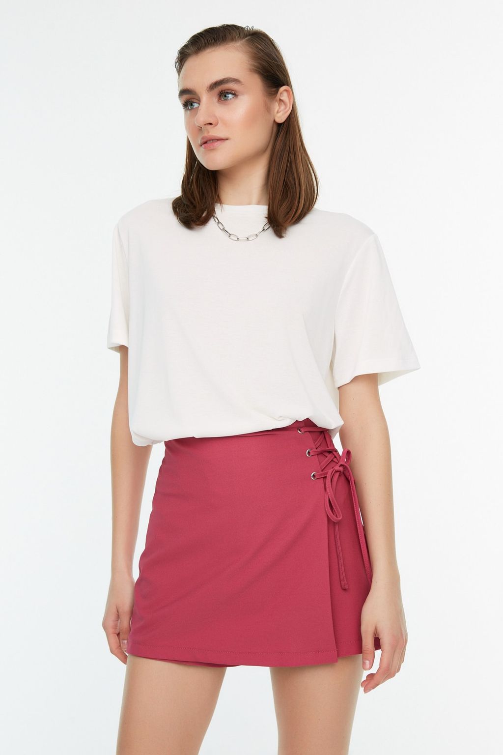 TRENDYOLMILLA Pembe Baglama ve Kusgozu Detayl? Dokuma Sort Etek TWOAW21SR0038  фото 7