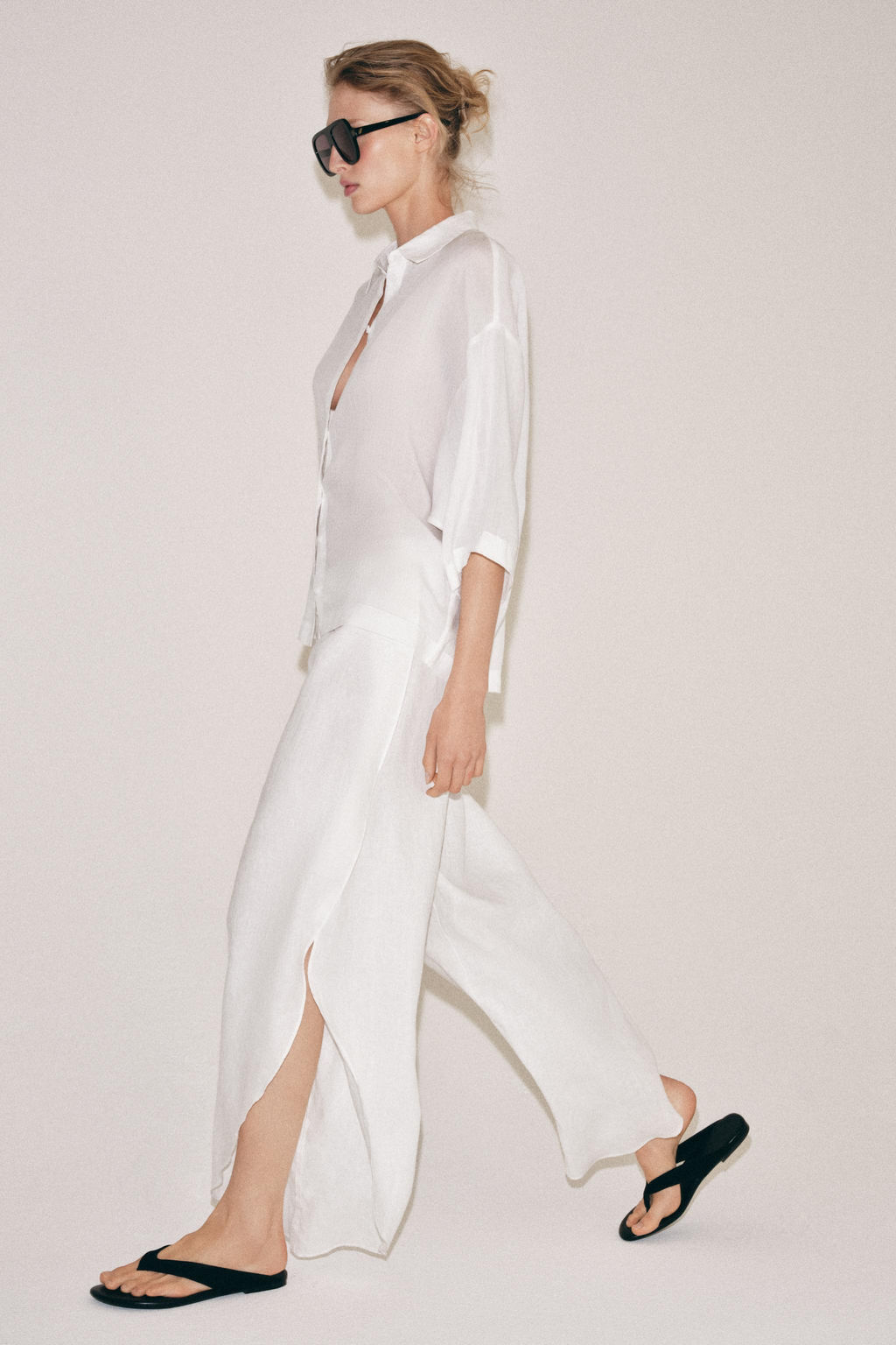 PANTAL?N LINO ABERTURAS ZW COLLECTION / Blanco - Zara фото 4