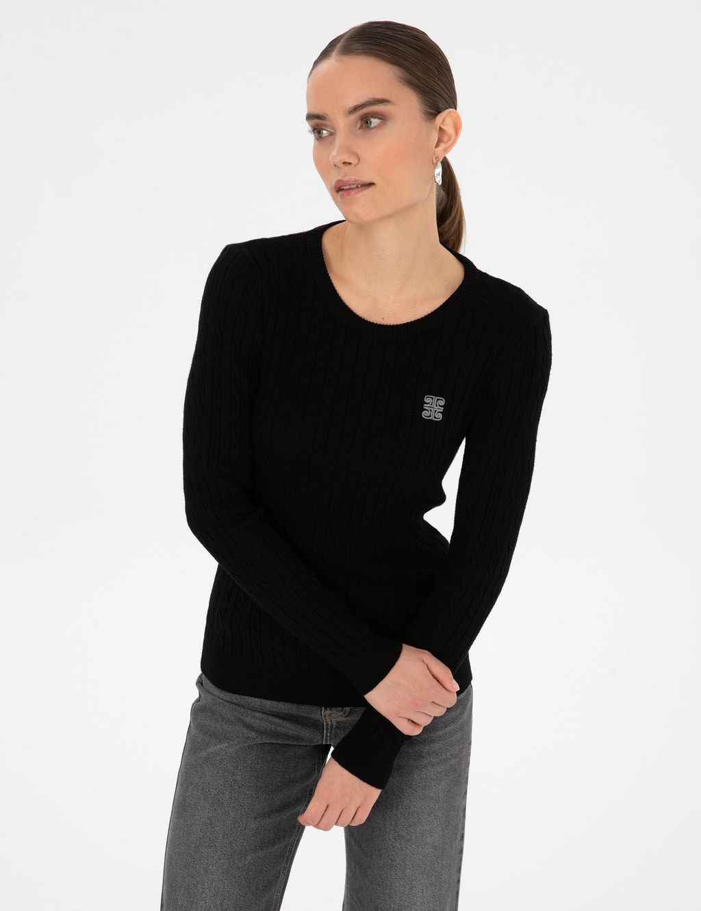 Siyah Slim Fit Basic Kazak