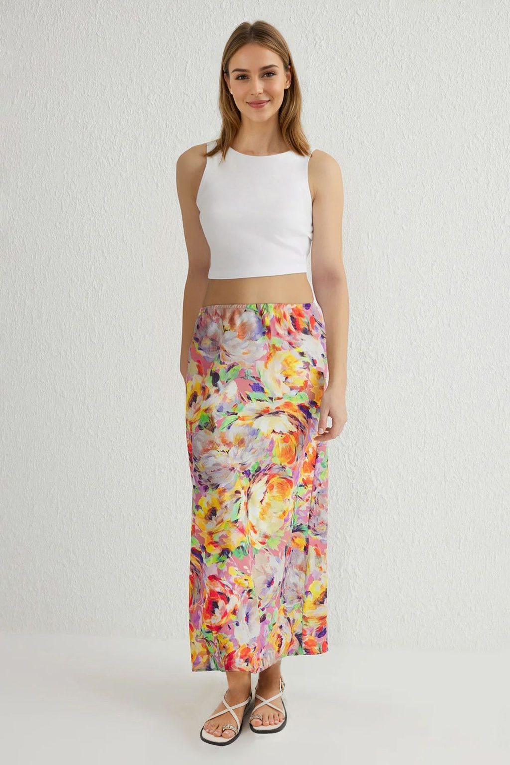 TRENDYOLMILLA Cok Renkli Buyuk Cicek Desenli Bal?k Kesim Maxi Boy Dokuma Etek TWOSS25ET00015  фото 2