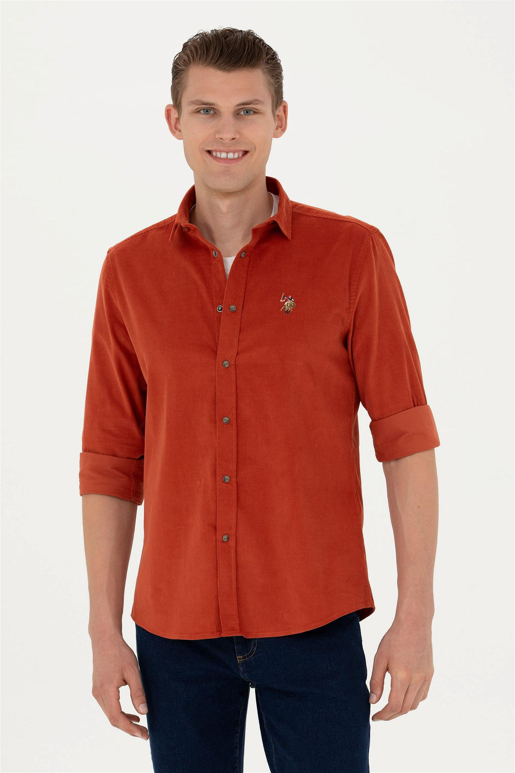 U. S. Polo Assn / Мужская рубашка с длинным рукавом кирпичного цвета - U.s. polo assn фото 8