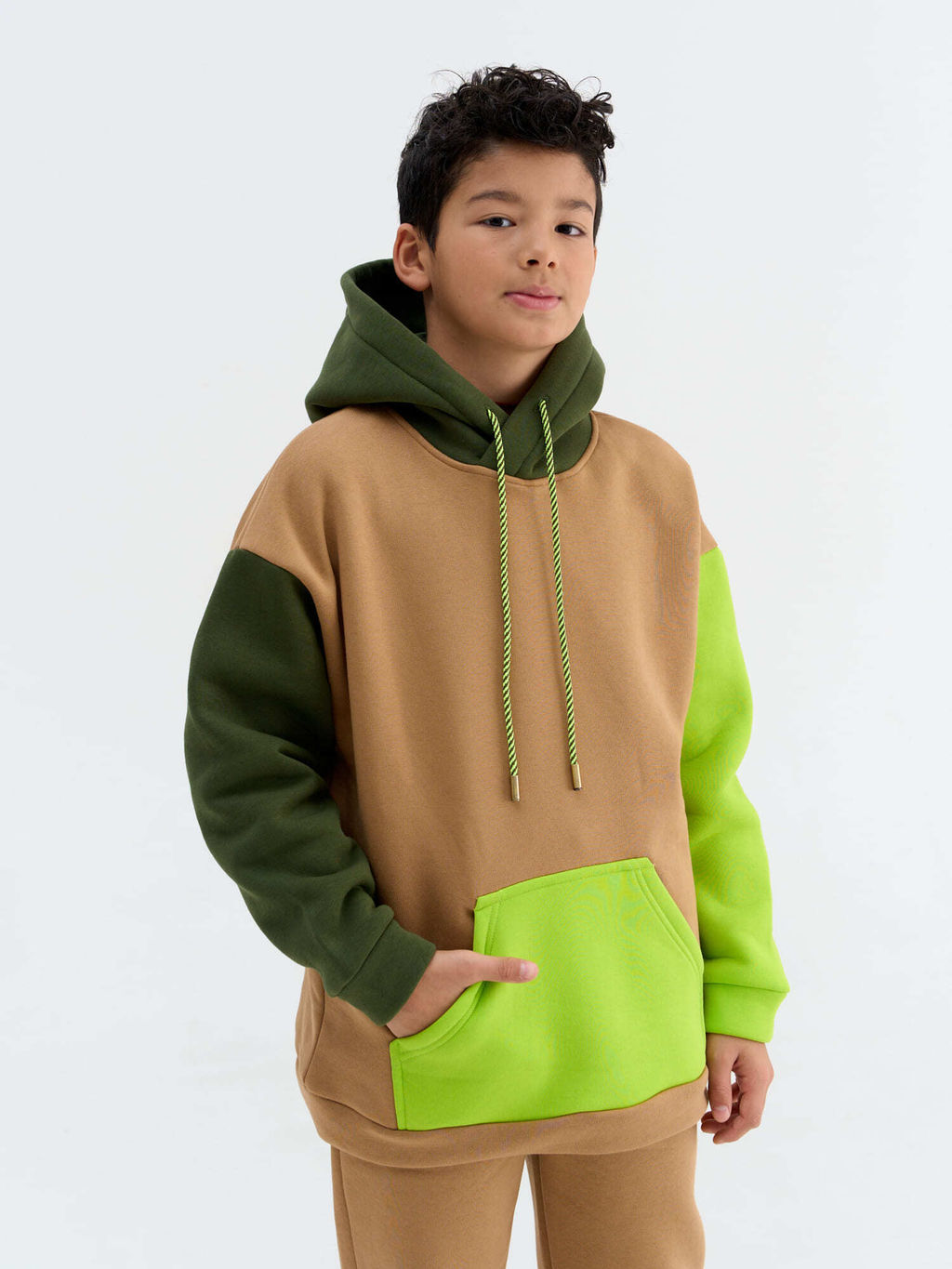 Худи Колор блок Песок утепленное 7+ - Bungly фото 2