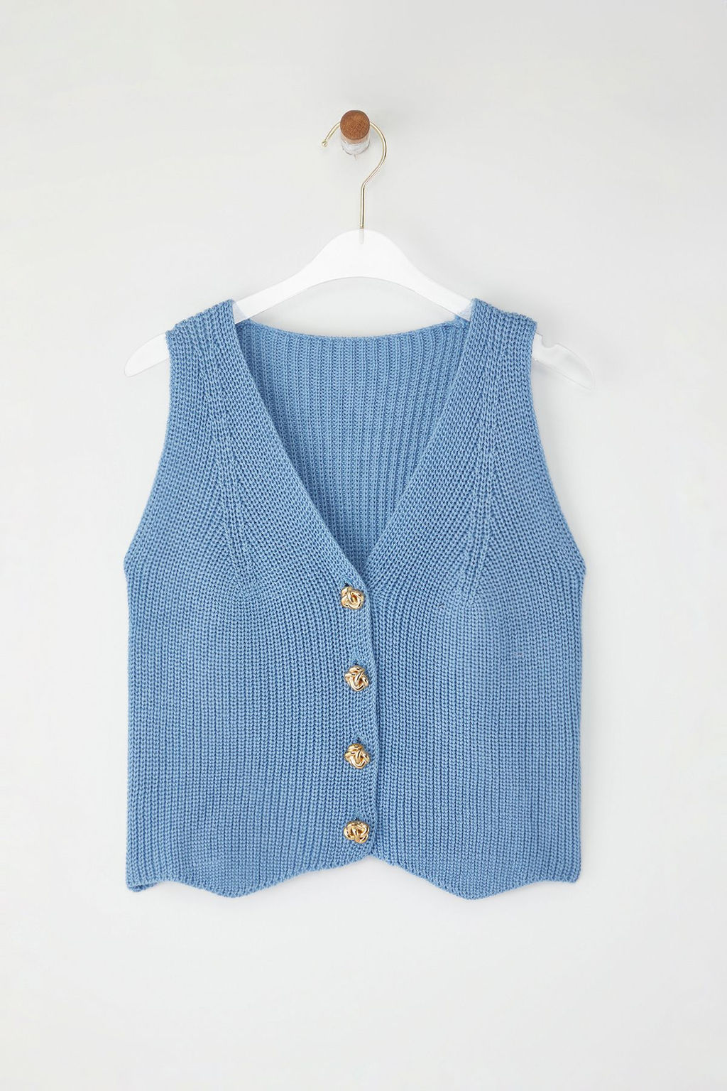 TRENDYOLMILLA Mavi Dugme Detayl? V Yaka Yelek TWOSS25YE00045 фото 5