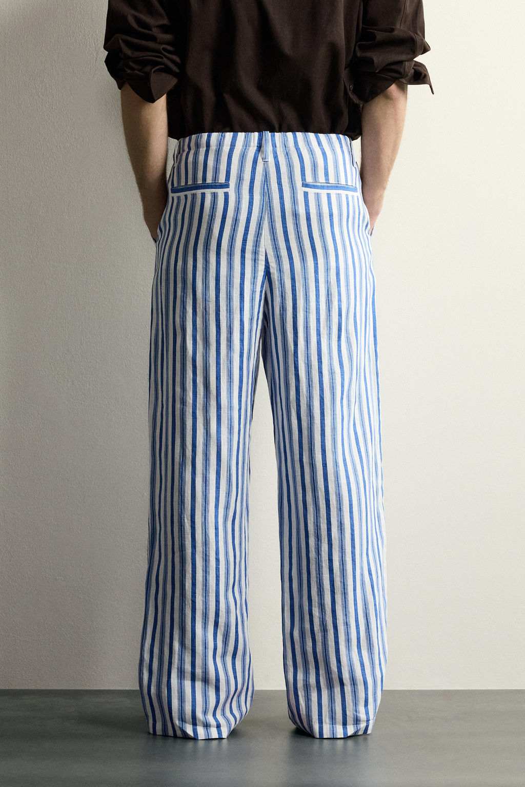 PANTAL?N RELAXED FIT 100% LINO / Marino / Blanco - Zara фото 3